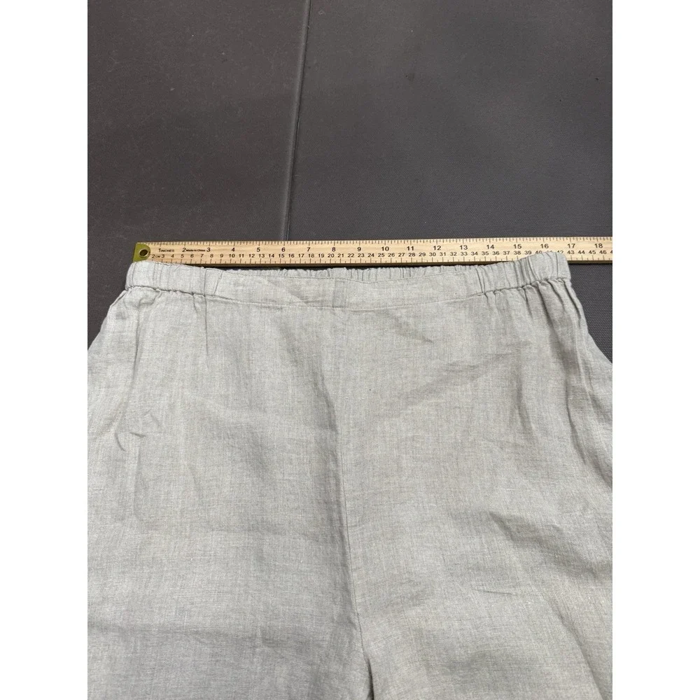 FLAX 100% Linen Pants Wide Leg Elastic Waist Oatmeal Minimal Neutral Boho Large
